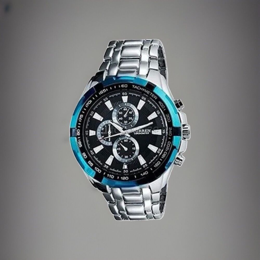 George Men's Watch & Bracelet Set Blue Dial Stainless Steel Band Silver New